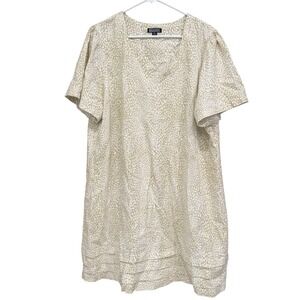 Nicole Miller Original XXL Dress, Linen Blend, Beige & White Print, Tiered Hem